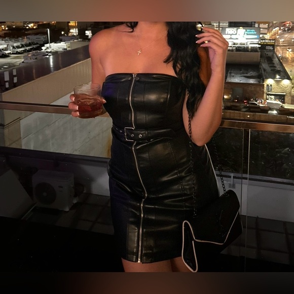 Leather Black Strapless Dress - Picture 4 of 7